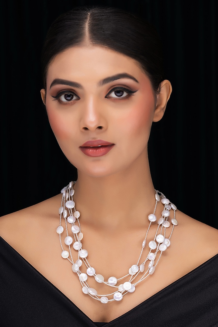 Silver Freshwater Pearl Layered Necklace by Jovi Jewels at Pernia's Pop Up Shop