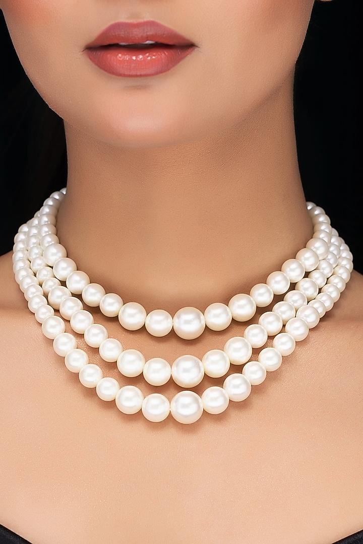 White Shell Pearl Layered Necklace by Jovi Jewels at Pernia's Pop Up Shop