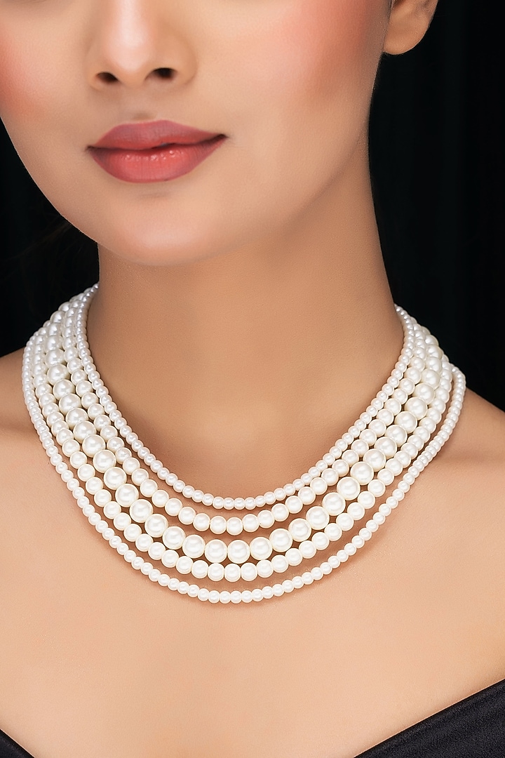 White Shell Pearl Layered Necklace by Jovi Jewels at Pernia's Pop Up Shop