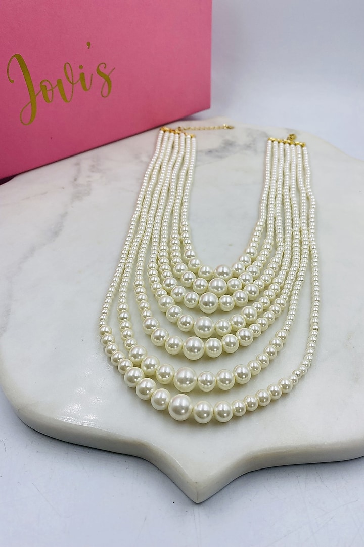 White Shell Pearl Layered Necklace by Jovi Jewels at Pernia's Pop Up Shop