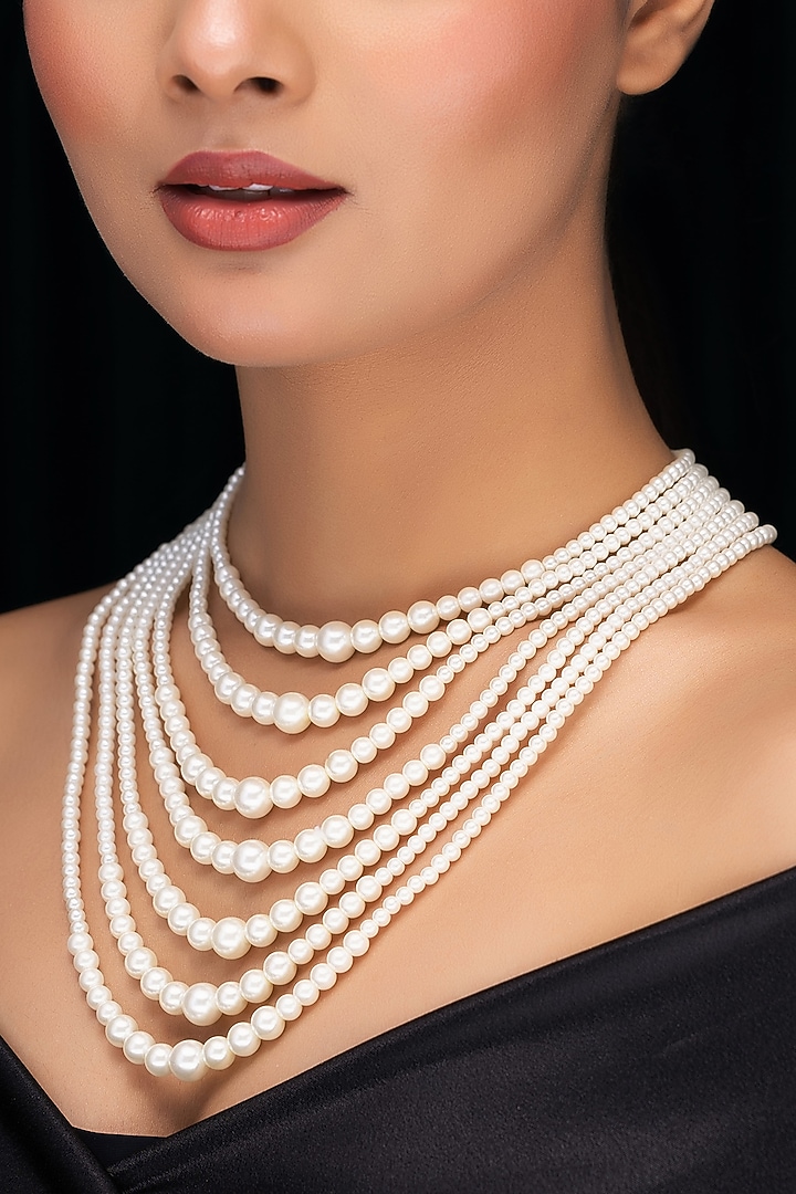 White Shell Pearl Layered Necklace by Jovi Jewels at Pernia's Pop Up Shop