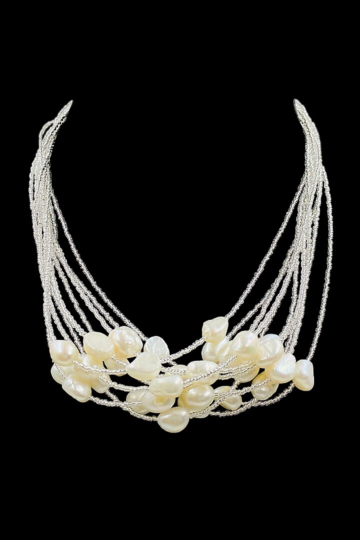 Silver Freshwater Pearl Layered Necklace by Jovi Jewels at Pernia's Pop Up Shop