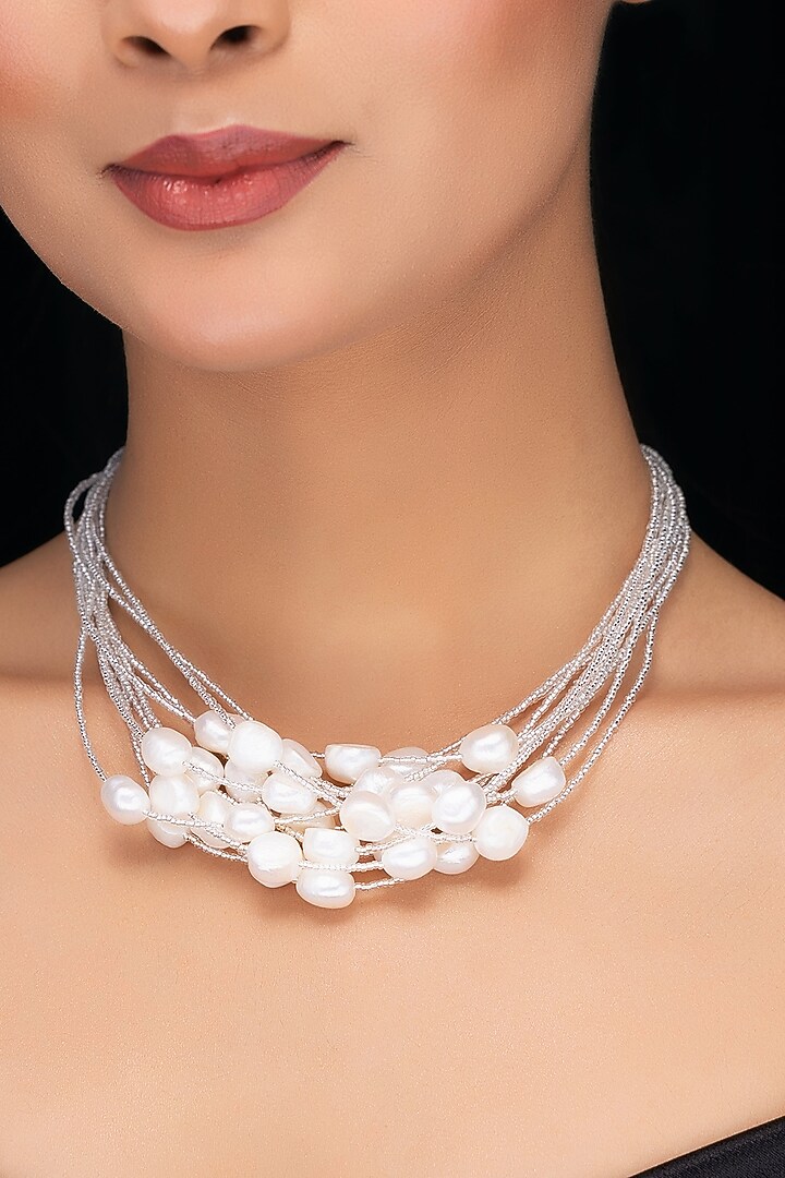 Silver Freshwater Pearl Layered Necklace by Jovi Jewels at Pernia's Pop Up Shop