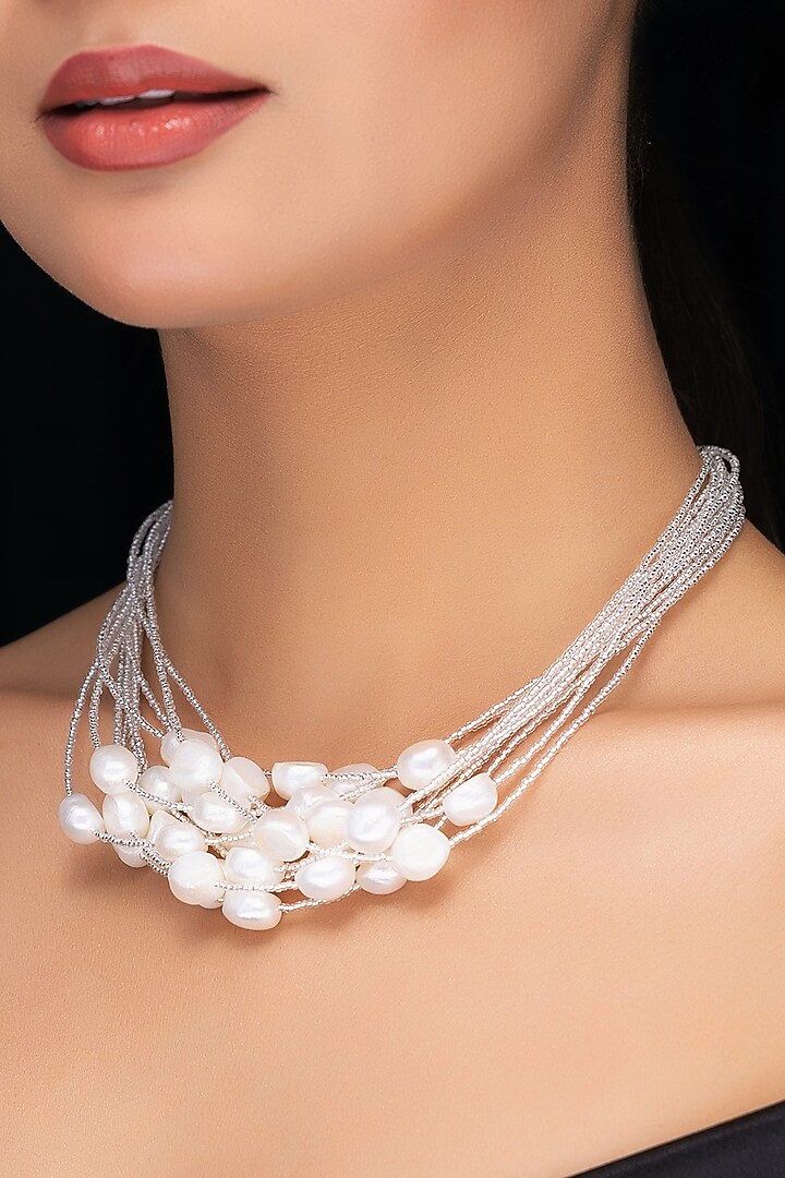 Silver Freshwater Pearl Layered Necklace by Jovi Jewels at Pernia's Pop Up Shop
