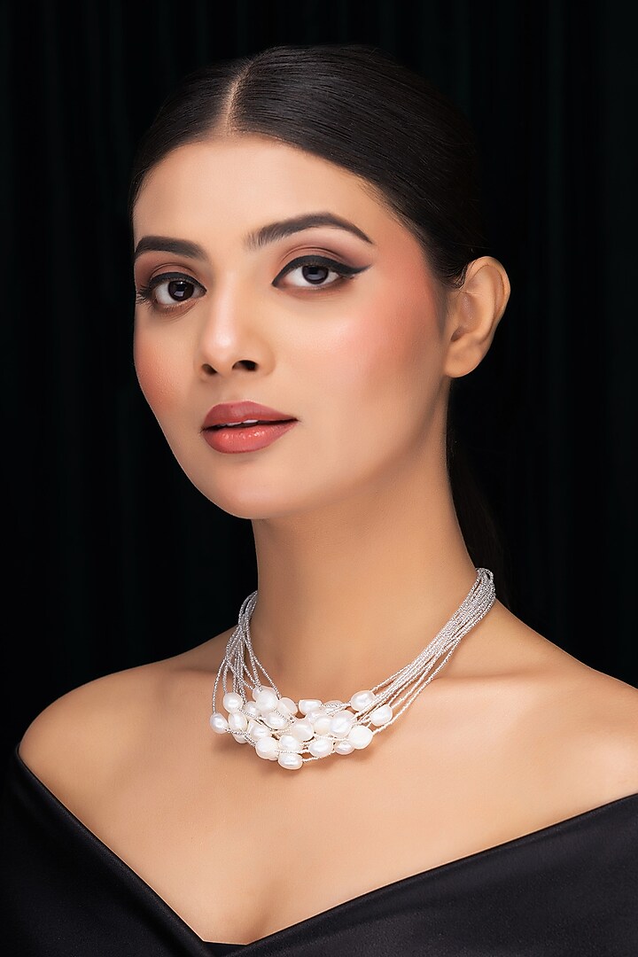 Silver Freshwater Pearl Layered Necklace by Jovi Jewels at Pernia's Pop Up Shop