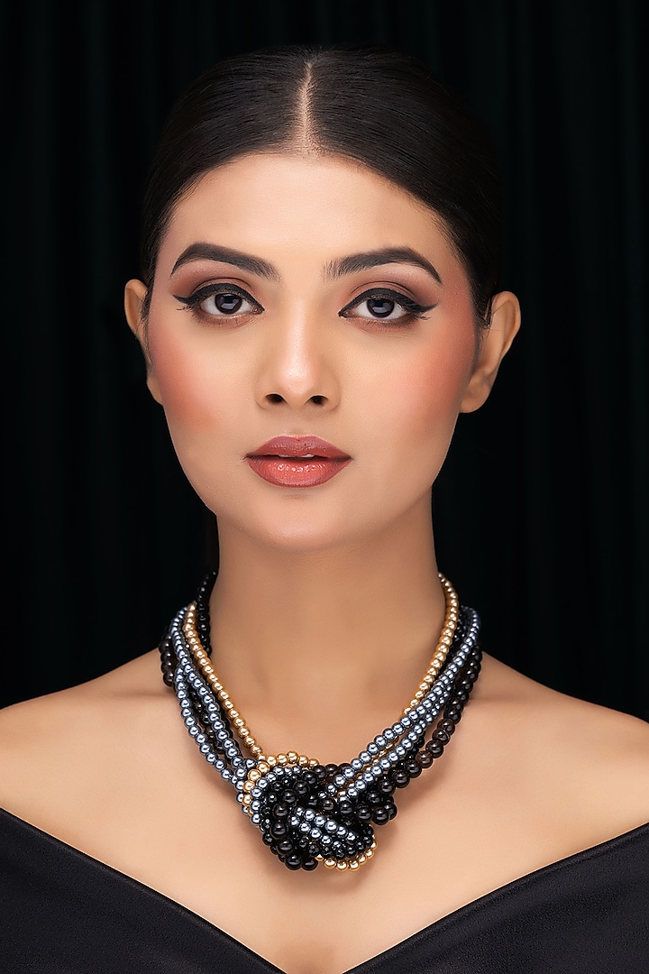 Black Onyx & Shell Pearl Knot Necklace by Jovi Jewels at Pernia's Pop Up Shop