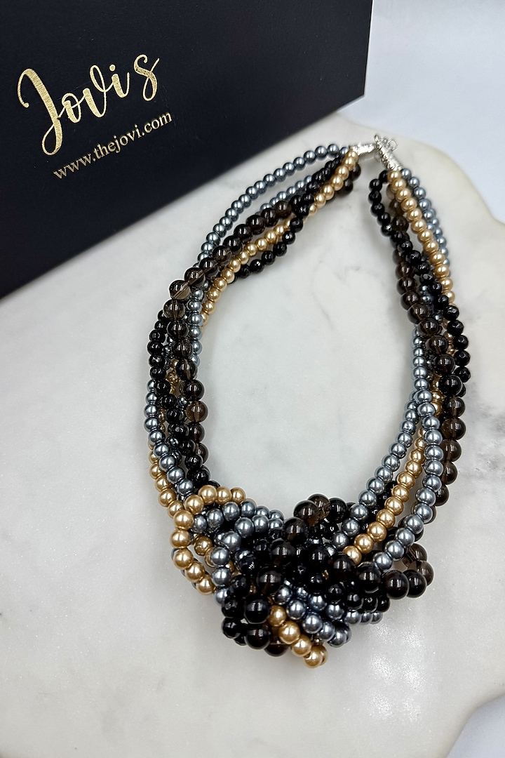 Black Onyx & Shell Pearl Knot Necklace by Jovi Jewels at Pernia's Pop Up Shop