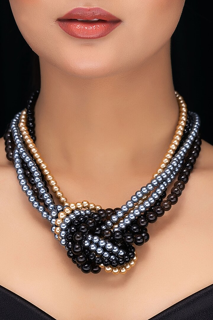 Black Onyx & Shell Pearl Knot Necklace by Jovi Jewels at Pernia's Pop Up Shop