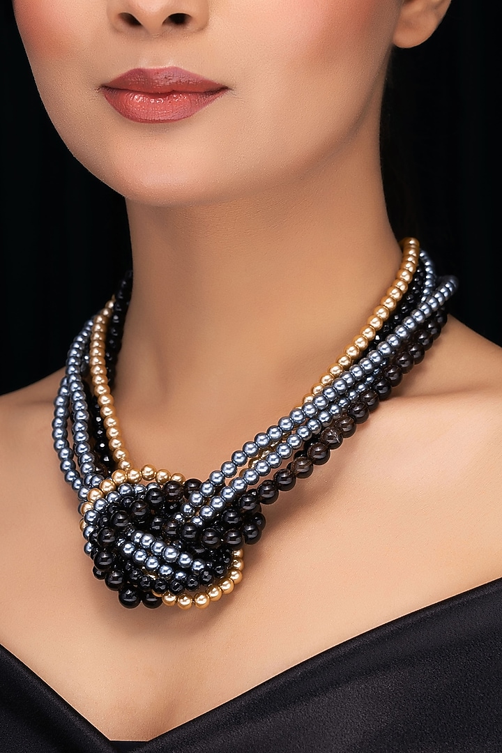 Black Onyx & Shell Pearl Knot Necklace by Jovi Jewels at Pernia's Pop Up Shop