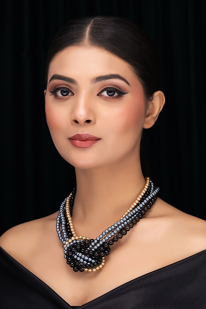 Black Onyx & Shell Pearl Knot Necklace by Jovi Jewels at Pernia's Pop Up Shop