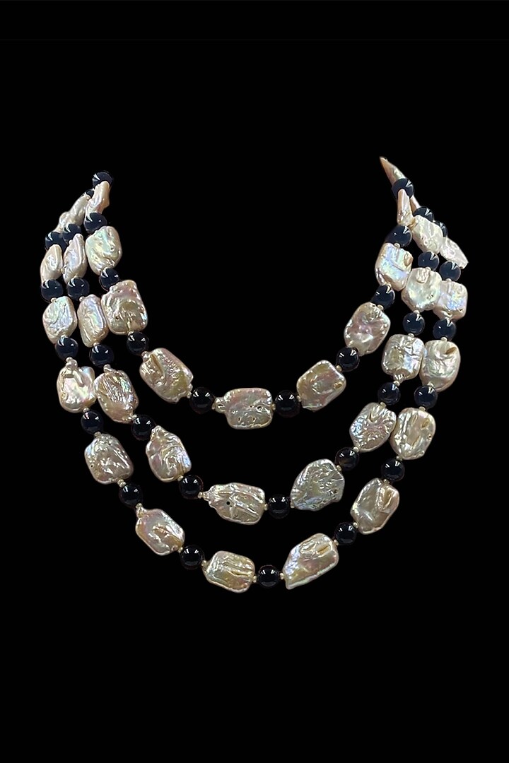 White Freshwater Pearl & Smoky Topaz Layered Necklace by Jovi Jewels at Pernia's Pop Up Shop