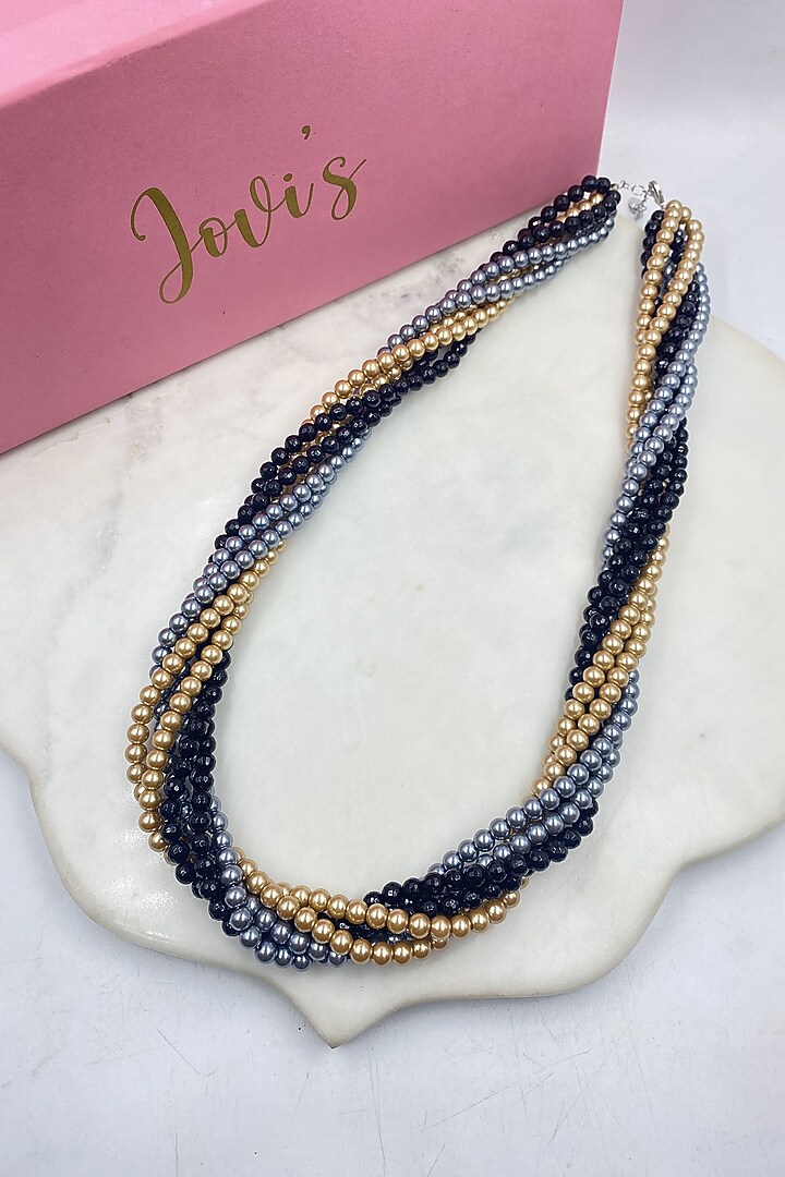 Black Onyx & Shell Pearl Twisted Necklace by Jovi Jewels at Pernia's Pop Up Shop
