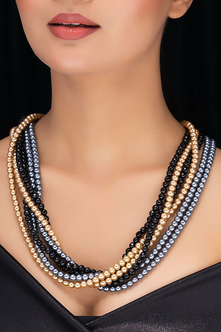 Black Onyx & Shell Pearl Twisted Necklace by Jovi Jewels at Pernia's Pop Up Shop