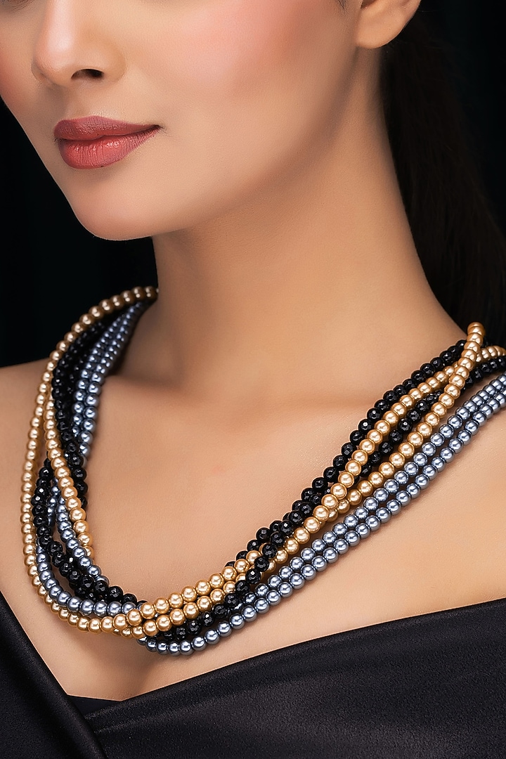 Black Onyx & Shell Pearl Twisted Necklace by Jovi Jewels at Pernia's Pop Up Shop