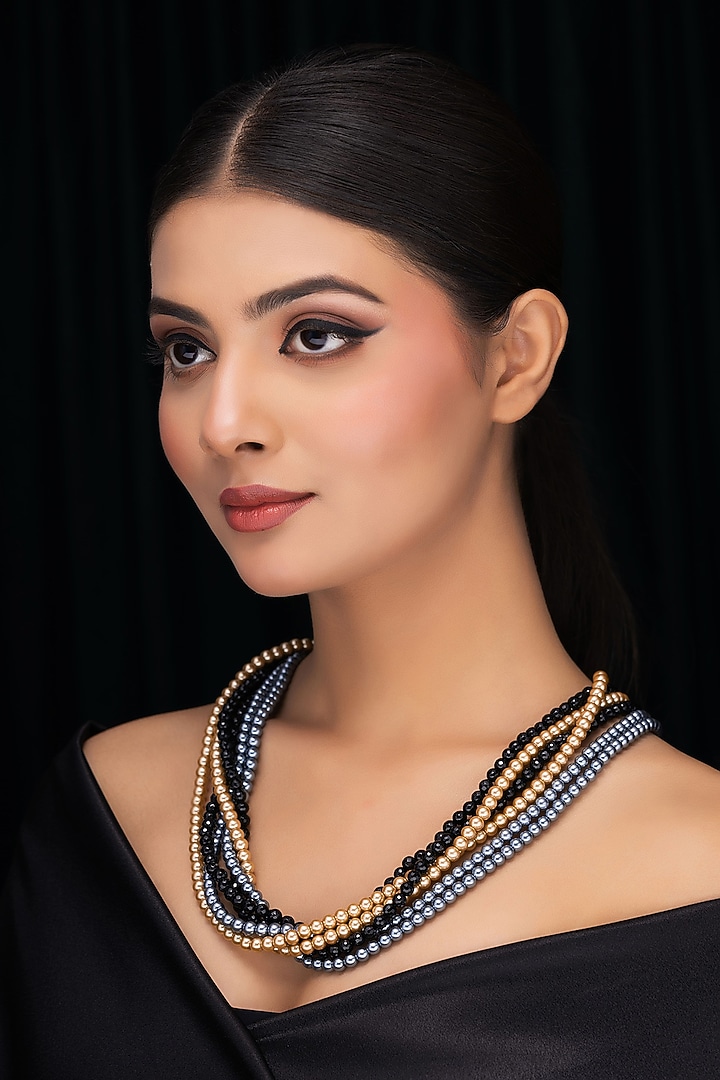 Black Onyx & Shell Pearl Twisted Necklace by Jovi Jewels at Pernia's Pop Up Shop