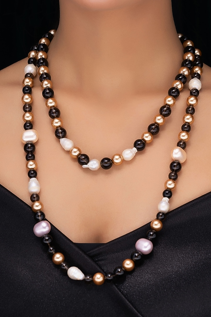Freshwater Pearl & Smoky Topaz Long Necklace by Jovi Jewels at Pernia's Pop Up Shop