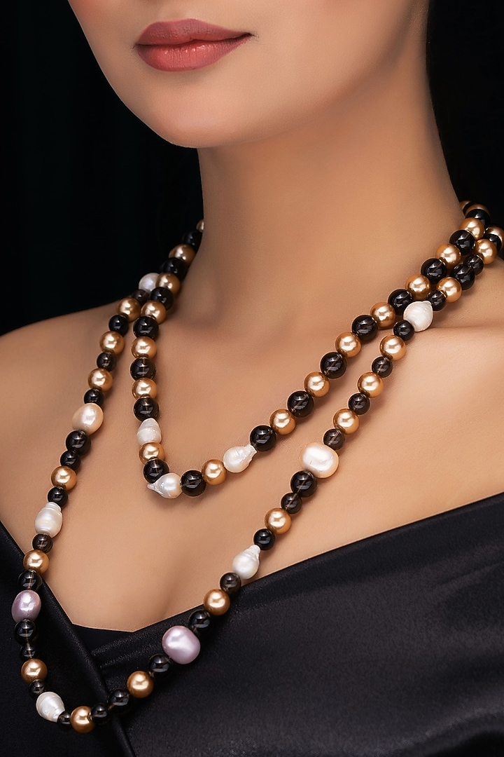 Freshwater Pearl & Smoky Topaz Long Necklace by Jovi Jewels at Pernia's Pop Up Shop