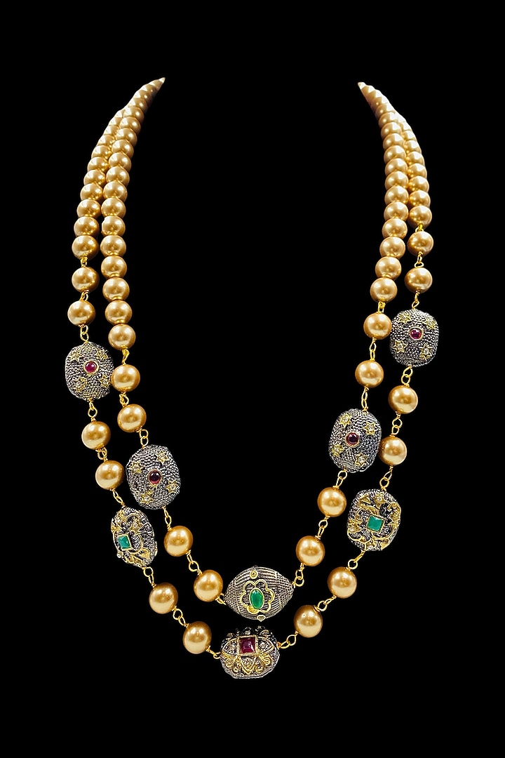Gold Shell Pearl Long Layered Necklace by Jovi Jewels at Pernia's Pop Up Shop