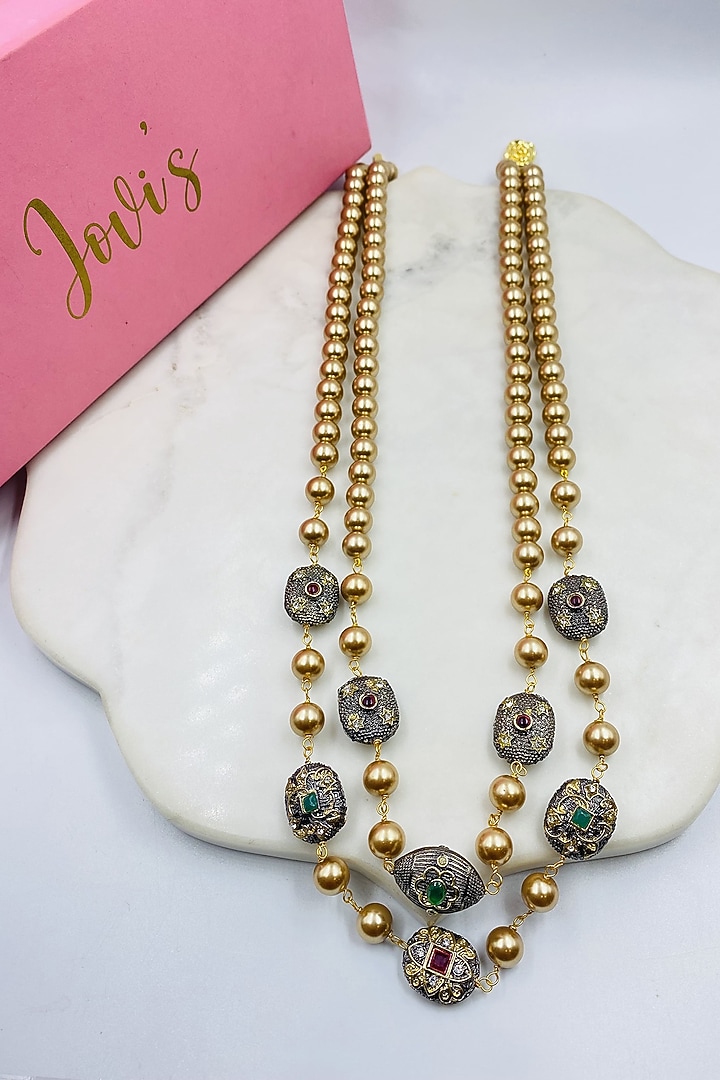 Gold Shell Pearl Long Layered Necklace by Jovi Jewels at Pernia's Pop Up Shop