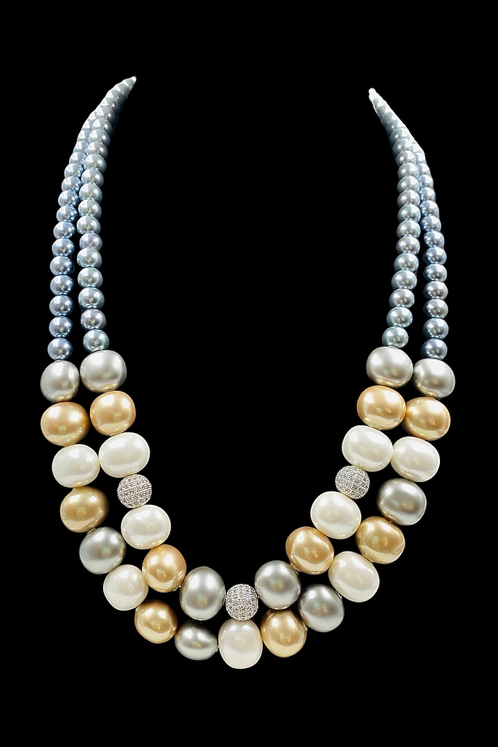 Grey Shell Pearl & Crystal Layered Necklace by Jovi Jewels at Pernia's Pop Up Shop