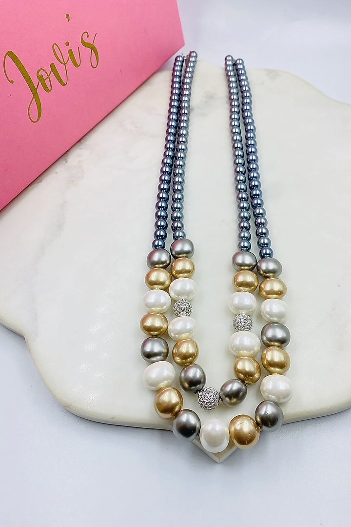 Grey Shell Pearl & Crystal Layered Necklace by Jovi Jewels at Pernia's Pop Up Shop