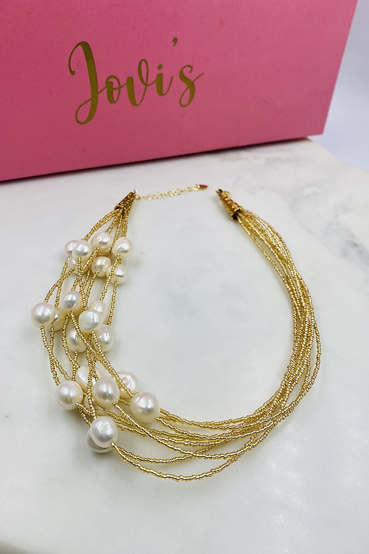 Gold Freshwater Pearl Choker Necklace by Jovi Jewels at Pernia's Pop Up Shop