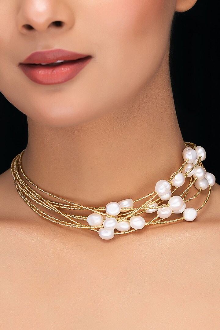 Gold Freshwater Pearl Choker Necklace by Jovi Jewels at Pernia's Pop Up Shop