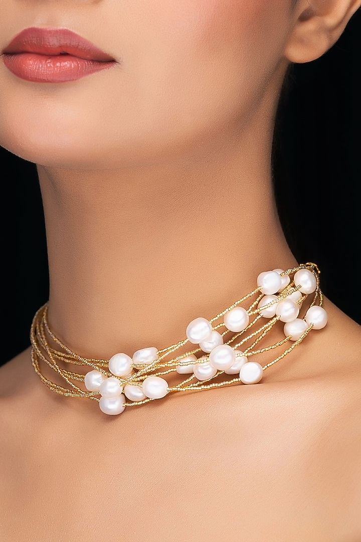 Gold Freshwater Pearl Choker Necklace by Jovi Jewels at Pernia's Pop Up Shop