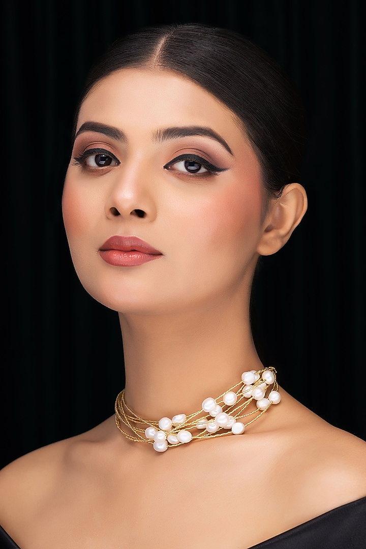 Gold Freshwater Pearl Choker Necklace by Jovi Jewels at Pernia's Pop Up Shop