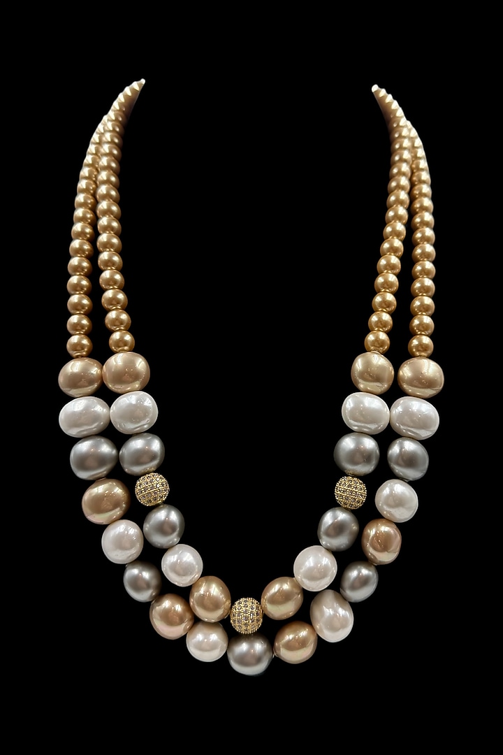 Copper Shell Pearl & Crystal Long Layered Necklace by Jovi Jewels at Pernia's Pop Up Shop
