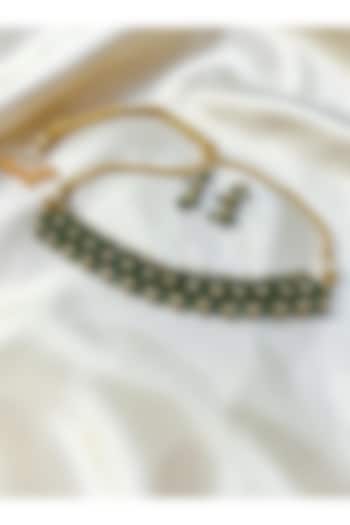 Gold Finish Kundan Polki & Green Quartz Stone Choker Necklace Set by Jovi Jewels at Pernia's Pop Up Shop