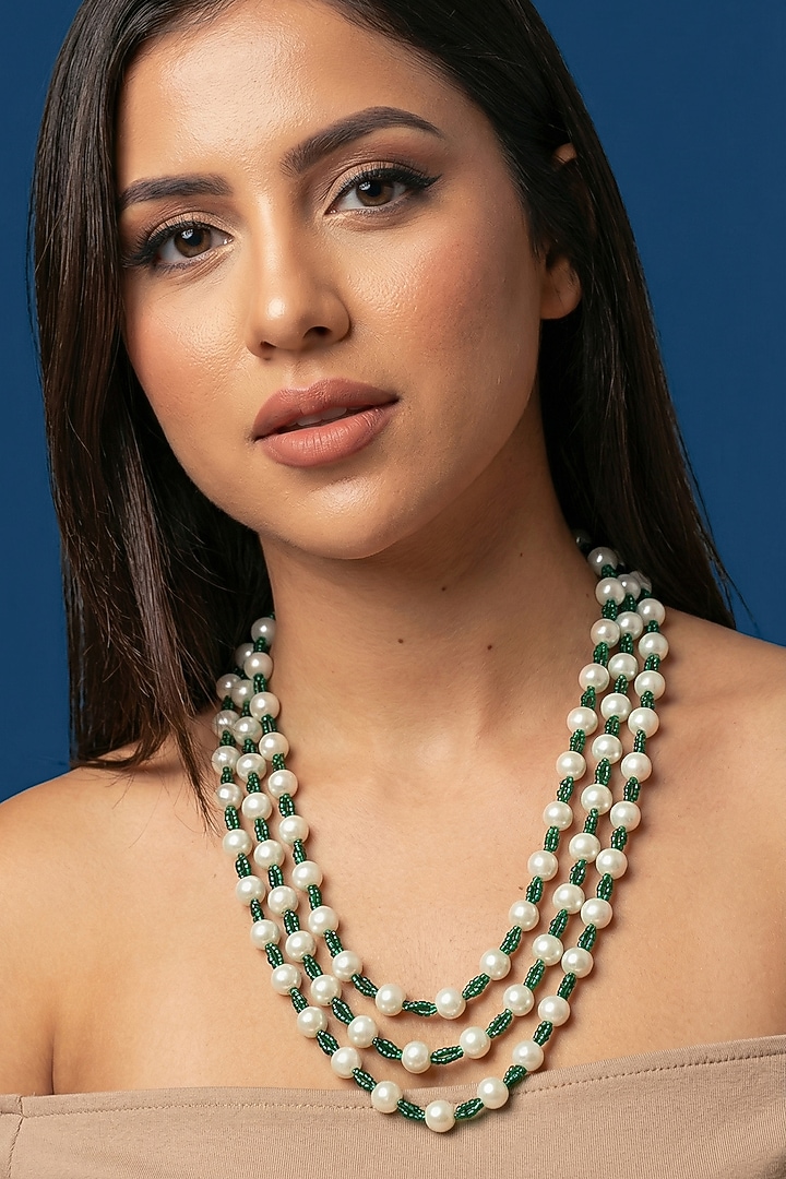 White Shell Pearl & Hydro Stone Long Necklace by Jovi Jewels at Pernia's Pop Up Shop