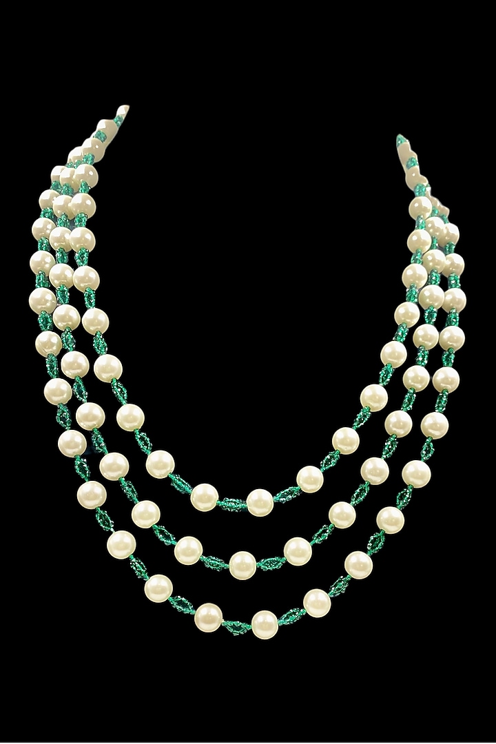 White Shell Pearl & Hydro Stone Long Necklace by Jovi Jewels at Pernia's Pop Up Shop