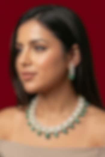 Gold Finish Green Kundan Polki & Shell Pearl Necklace Set by Jovi Jewels at Pernia's Pop Up Shop