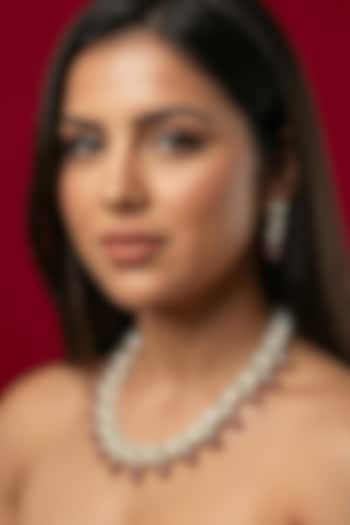 Gold Finish Red Kundan Polki & Shell Pearl Necklace Set by Jovi Jewels at Pernia's Pop Up Shop