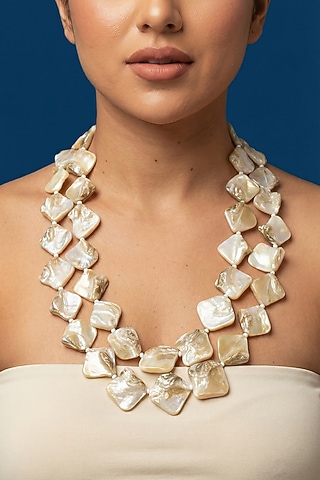 White Mother Of Pearl Layered Necklace by Jovi Jewels