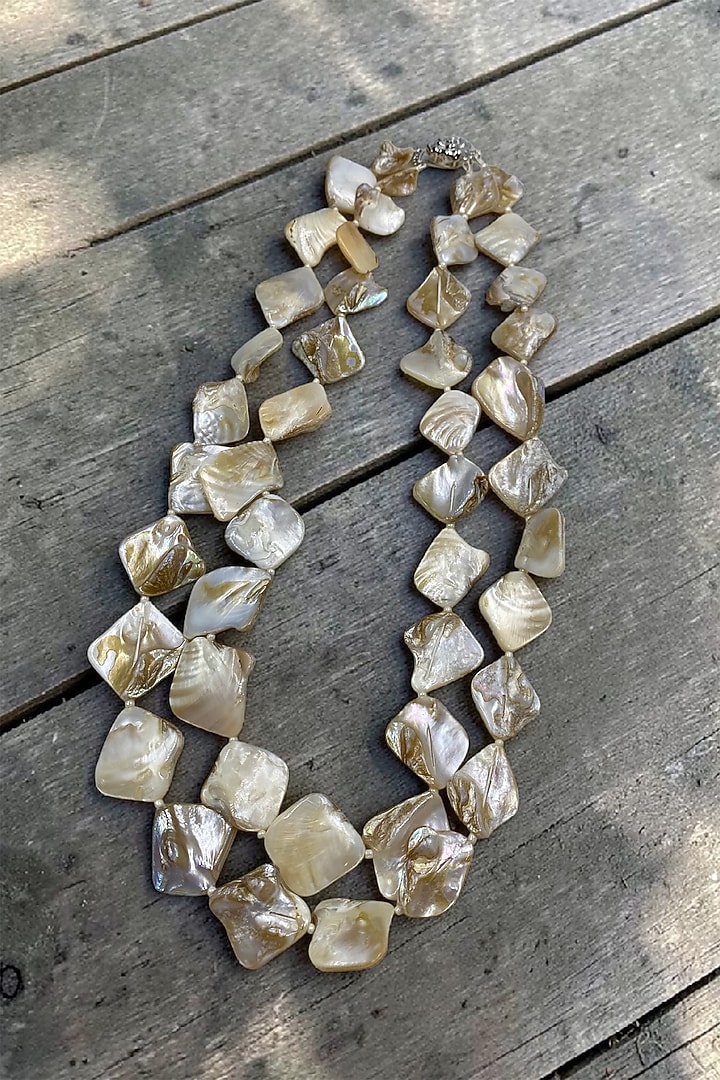 White Mother Of Pearl Layered Necklace by Jovi Jewels at Pernia's Pop Up Shop