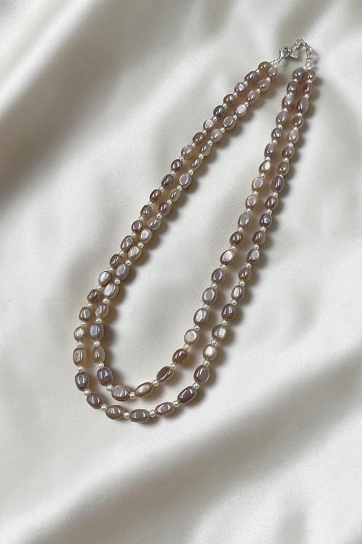 Grey Shell Pearl & Crystal Moonstone Necklace by Jovi Jewels at Pernia's Pop Up Shop