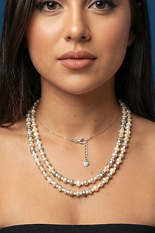 Grey Shell Pearl & Crystal Moonstone Necklace by Jovi Jewels