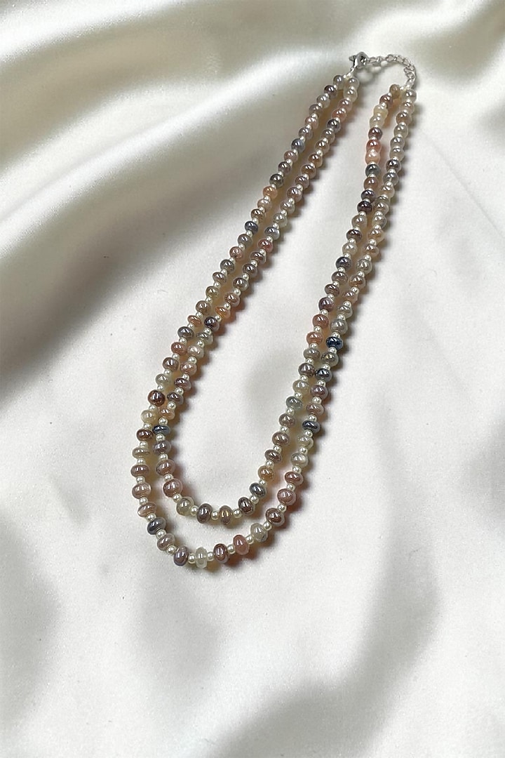 Grey Shell Pearl & Crystal Moonstone Necklace by Jovi Jewels at Pernia's Pop Up Shop
