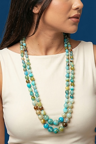 Blue Beaded Layered Necklace by Jovi Jewels