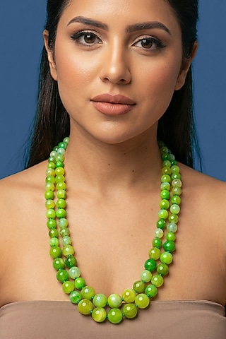 Green Beaded Layered Necklace by Jovi Jewels