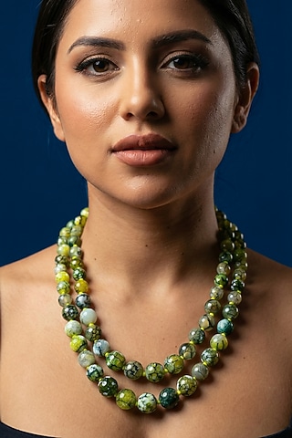 Yellow Beaded Layered Necklace by Jovi Jewels