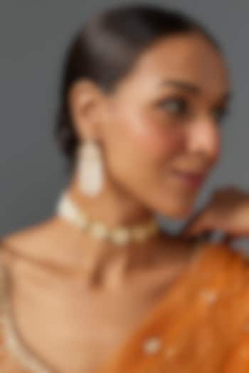 Gold Finish Kundan Polki & Pearl Choker Necklace Set by Jovi Jewels at Pernia's Pop Up Shop