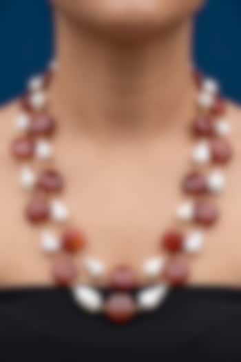 Orange Freshwater Pearl & Coin Beaded Layered Necklace by Jovi Jewels at Pernia's Pop Up Shop