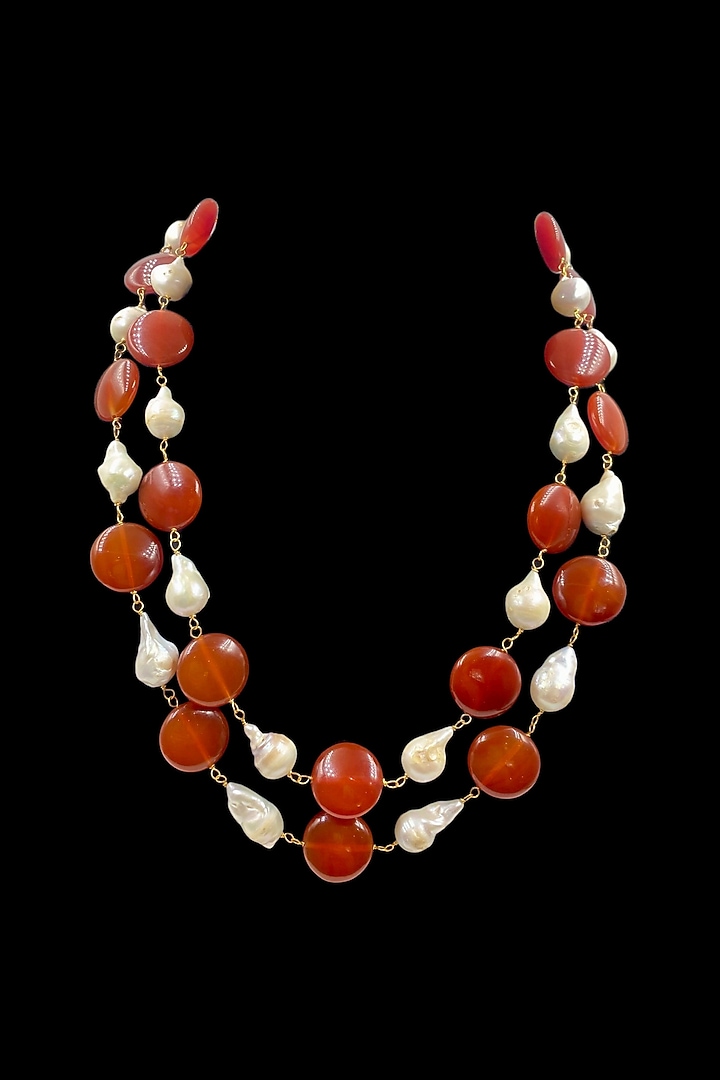 Orange Freshwater Pearl & Coin Beaded Layered Necklace by Jovi Jewels at Pernia's Pop Up Shop