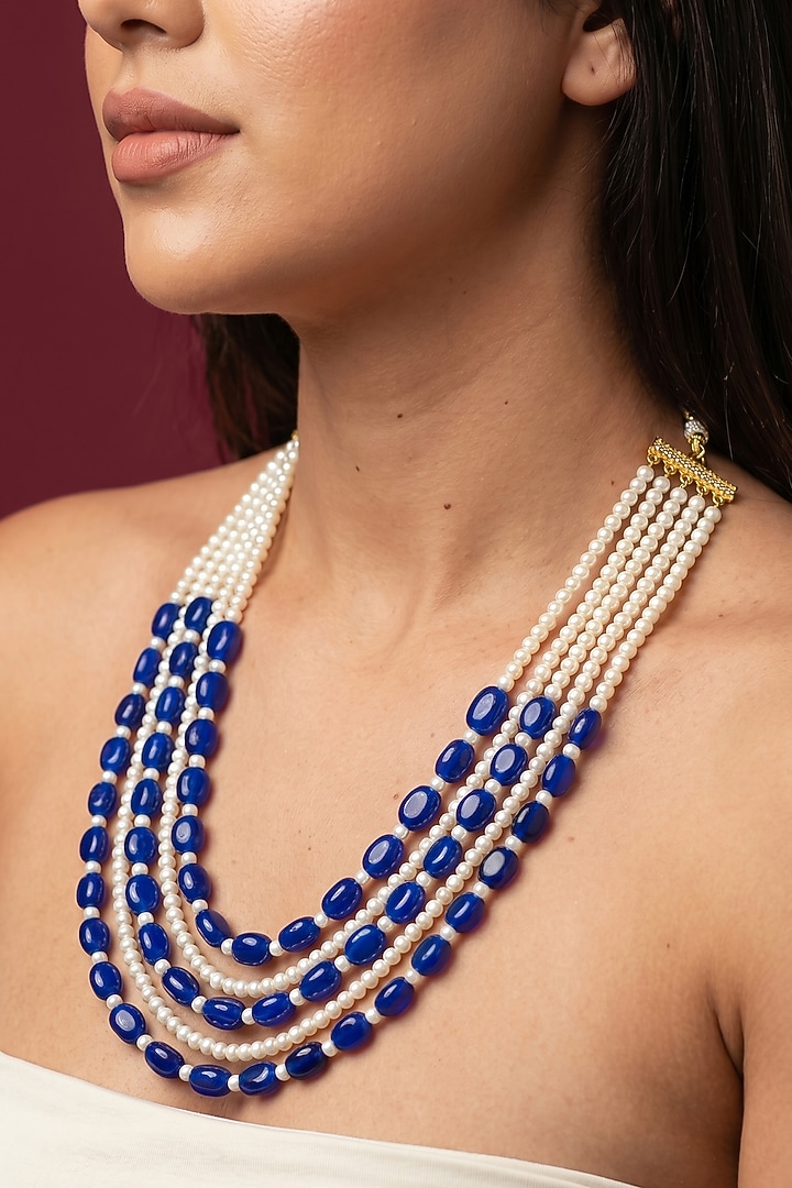 Blue Quartz Stone & Shell Pearl Necklace by Jovi Jewels at Pernia's Pop Up Shop