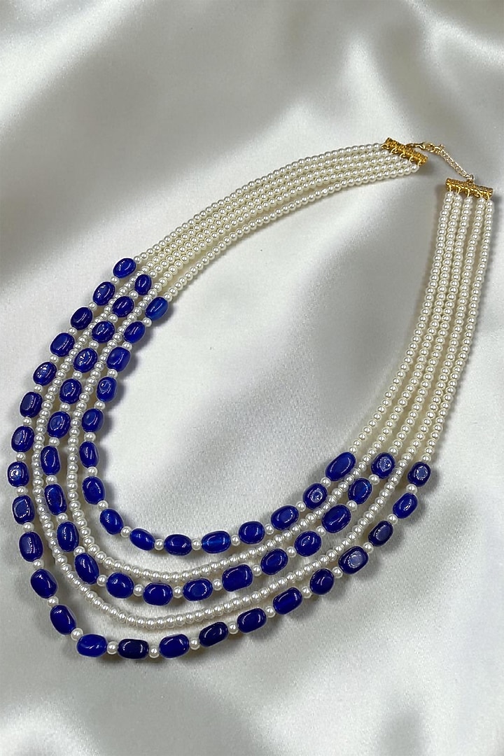 Blue Quartz Stone & Shell Pearl Necklace by Jovi Jewels at Pernia's Pop Up Shop