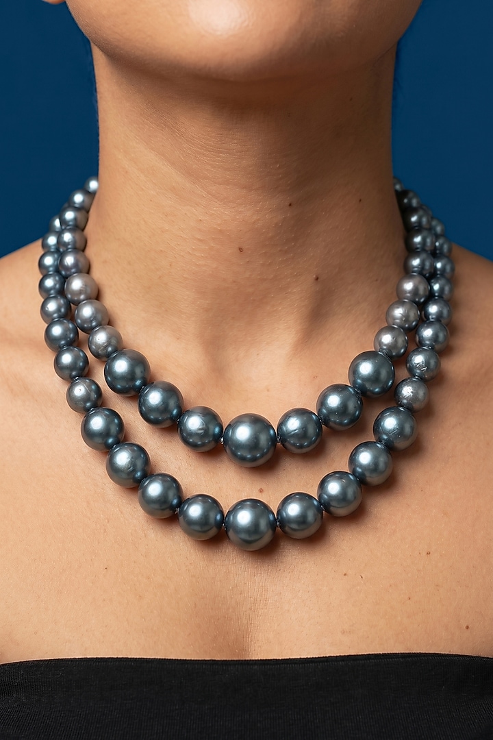 Grey Shell Pearl Layered Necklace by Jovi Jewels at Pernia's Pop Up Shop