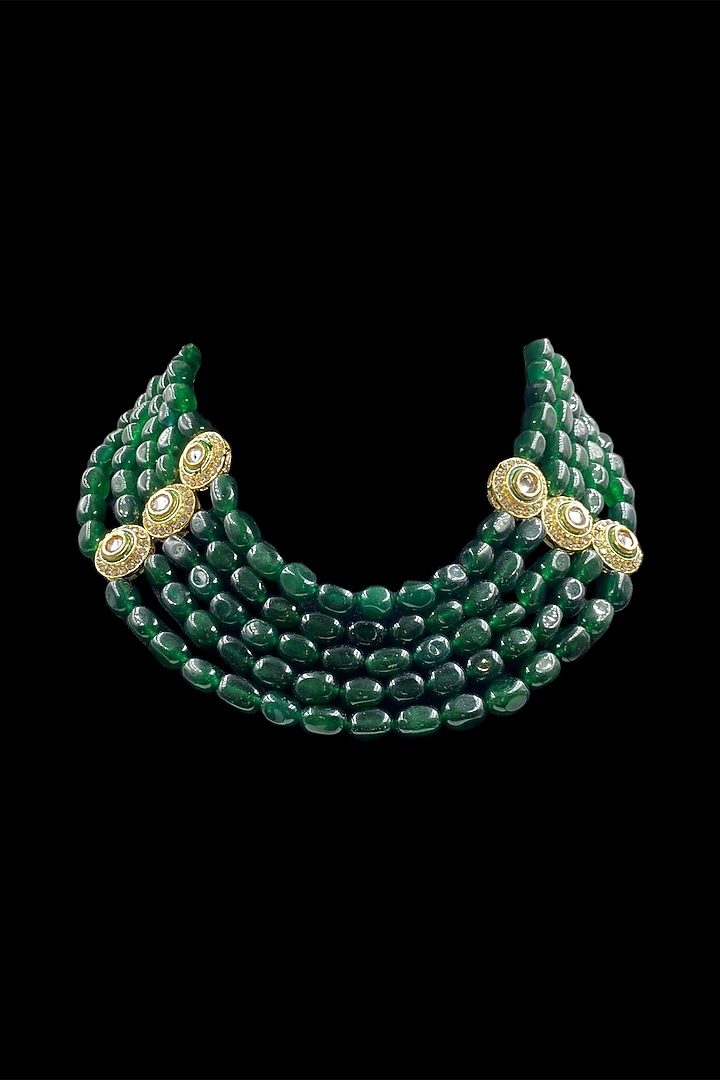 Green Quartz Stone & Kundan Polki Necklace Set by Jovi Jewels at Pernia's Pop Up Shop